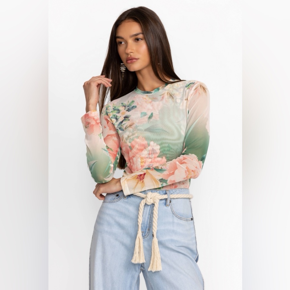 Johnny Was Natalie Long Sleeve Mesh Tee